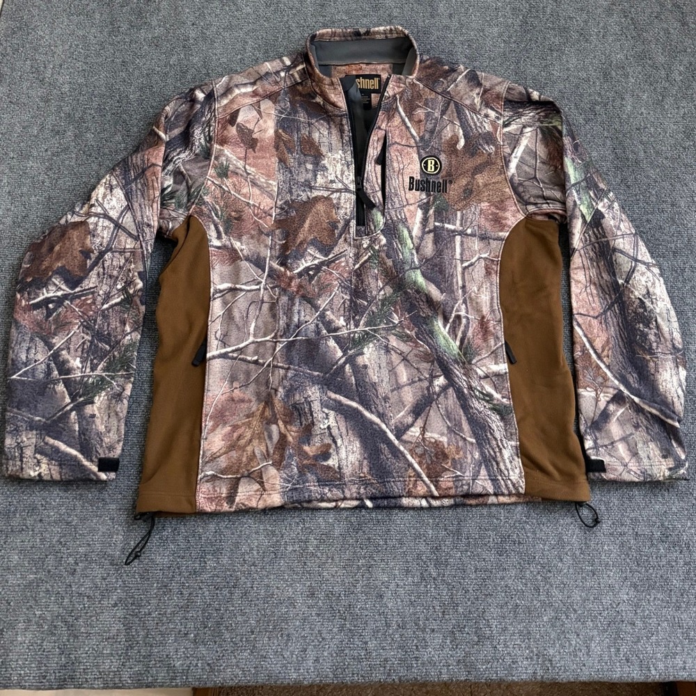 Bushnell Mens XL Realtree Camo Quarter Zip Fleece Hunting Jacket Brown